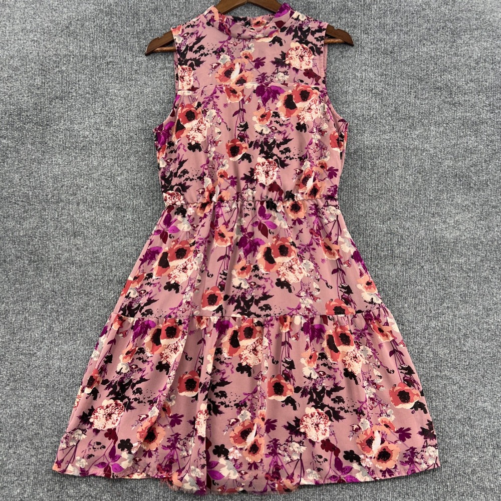 Lulus Floral Sleeveless Mini Dress Women M Pink Mock Neck Garden Fairy Wedding - Picture 2 of 10